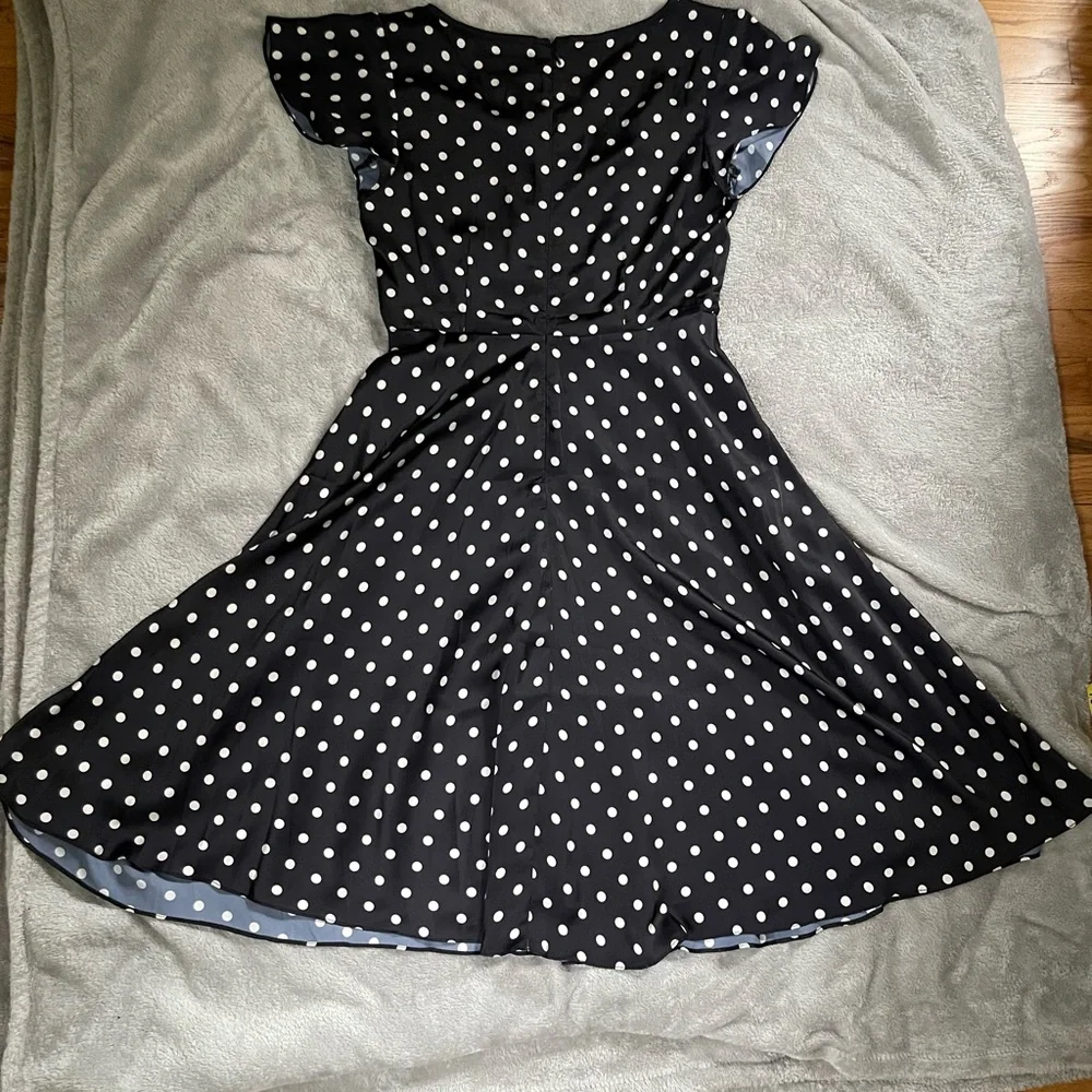 EUC Unique Vintage black with white polka dot dress size L - Picture 5 of 10
